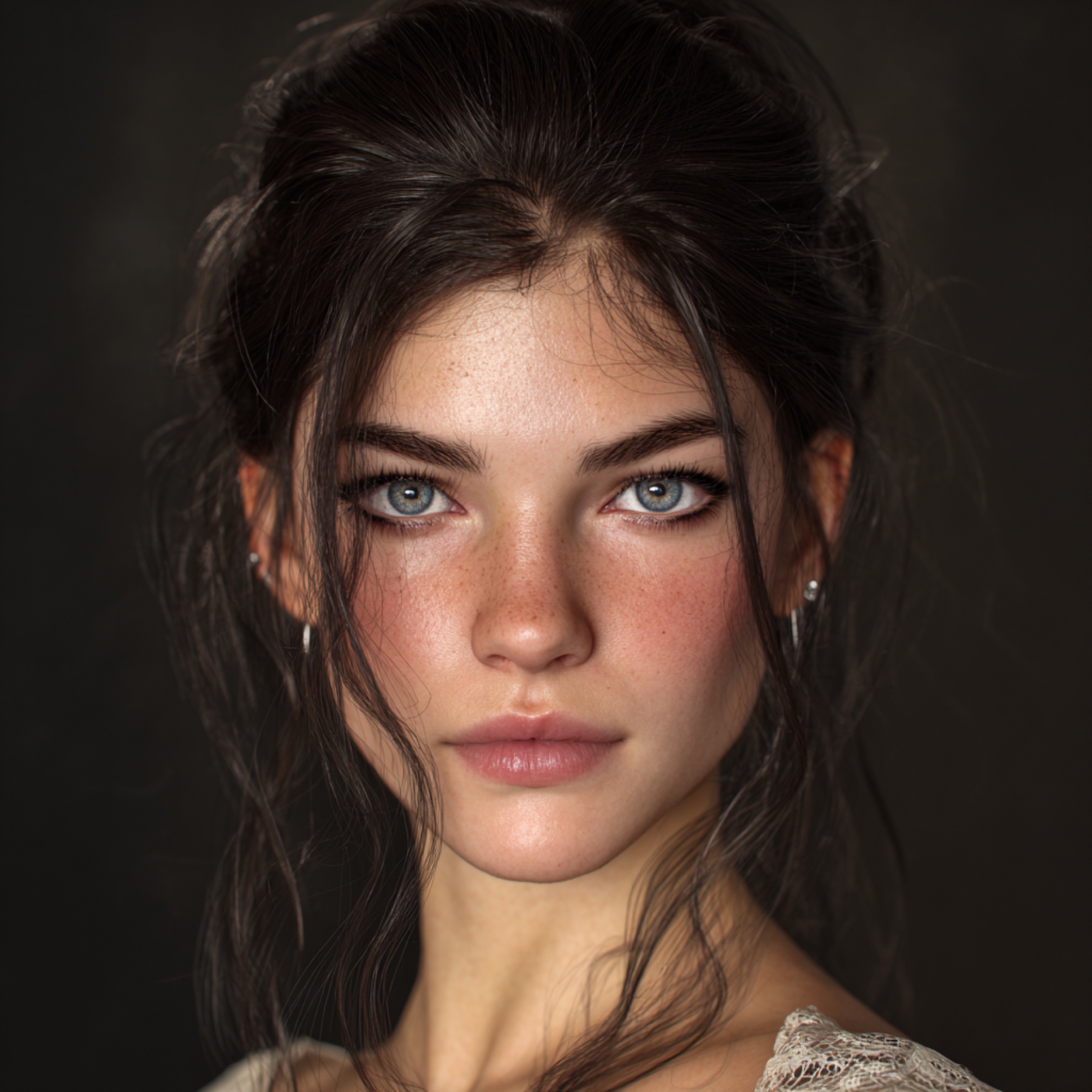 AI-created editorial character portrait with blue eyes.
